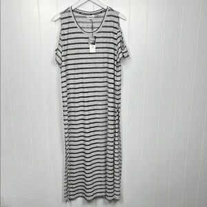 Calvin Klein Womens Swim Cover Up L/XL Gray/Black Crochet Stripes Summer NWT